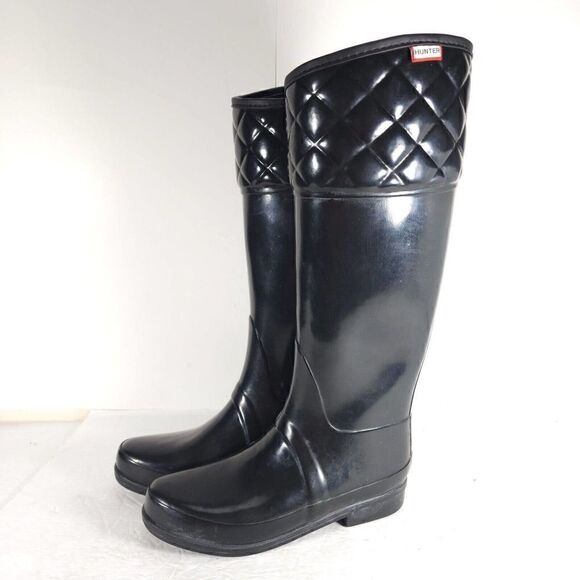 Hunter Women's Rigley US 7 EU 38 Quilted Glossy Tall Rubber Rain Boots - Picture 1 of 15